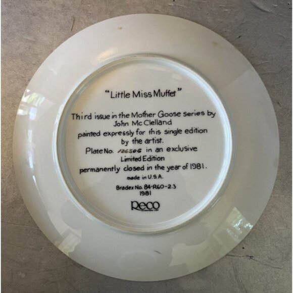 Vtg Little Miss Muffet Collector Plate John McClelland 1981 With Paperwork/Box - Picture 3 of 8